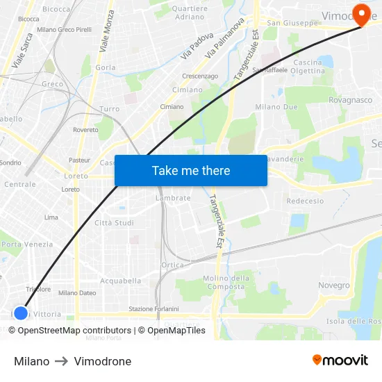 Milan to Vimodrone map