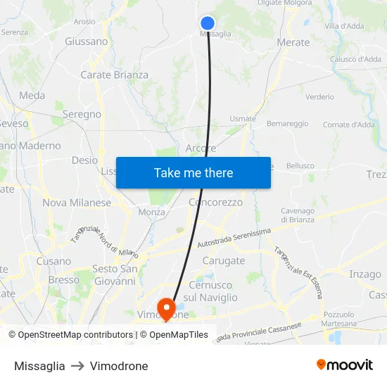 Missaglia to Vimodrone map