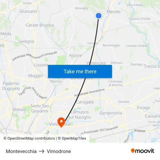 Montevecchia to Vimodrone map