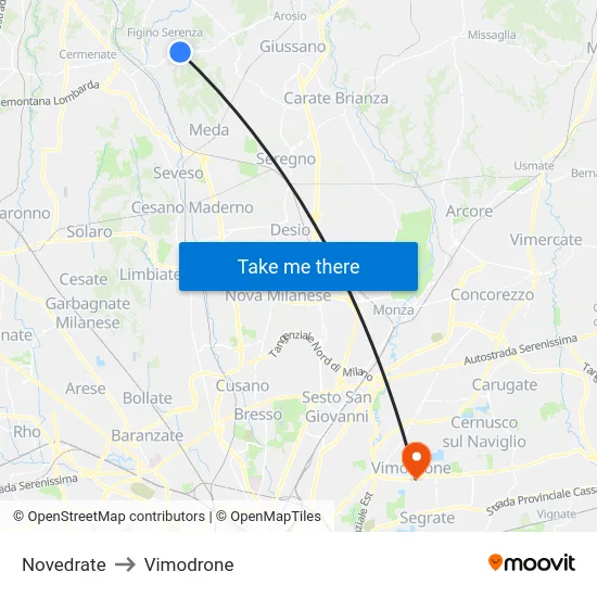 Novedrate to Vimodrone map