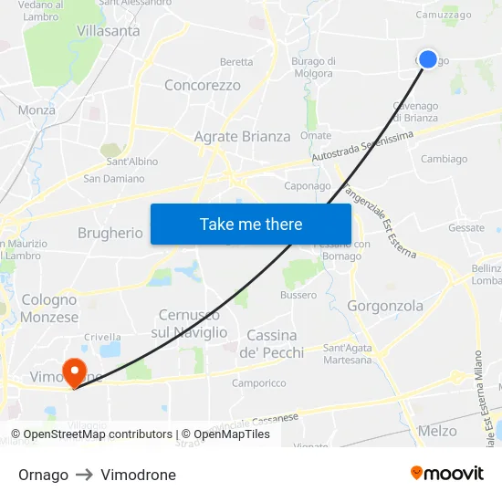 Ornago to Vimodrone map