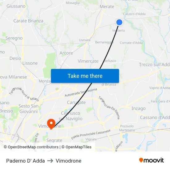 Paderno D'Adda to Vimodrone map