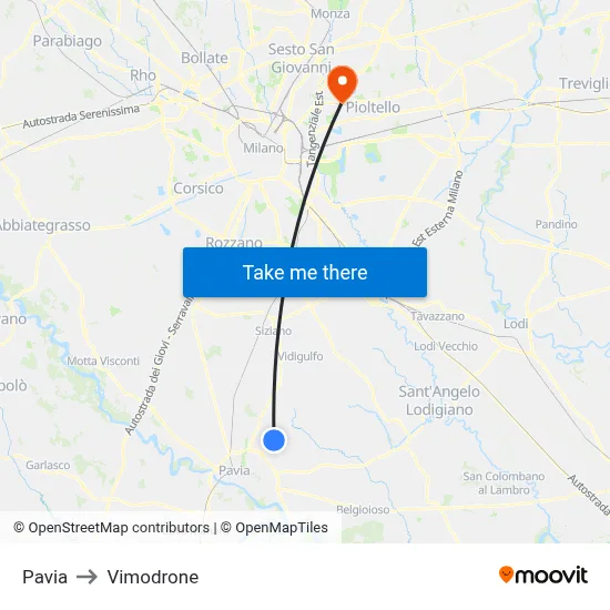 Pavia to Vimodrone map