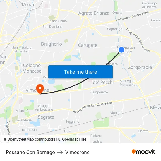 Pessano Con Bornago to Vimodrone map
