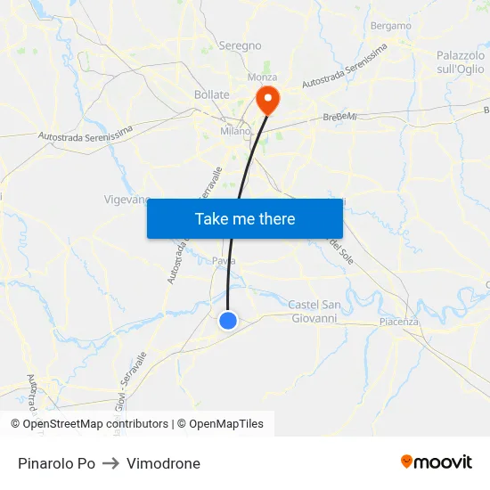 Pinarolo Po to Vimodrone map