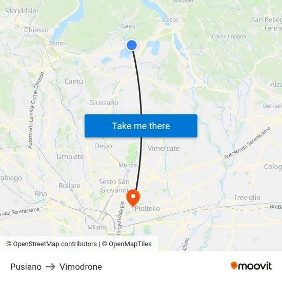 Pusiano to Vimodrone map