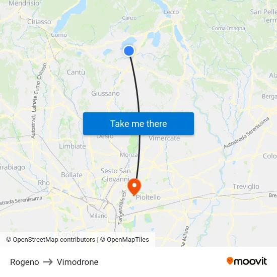Rogeno to Vimodrone map