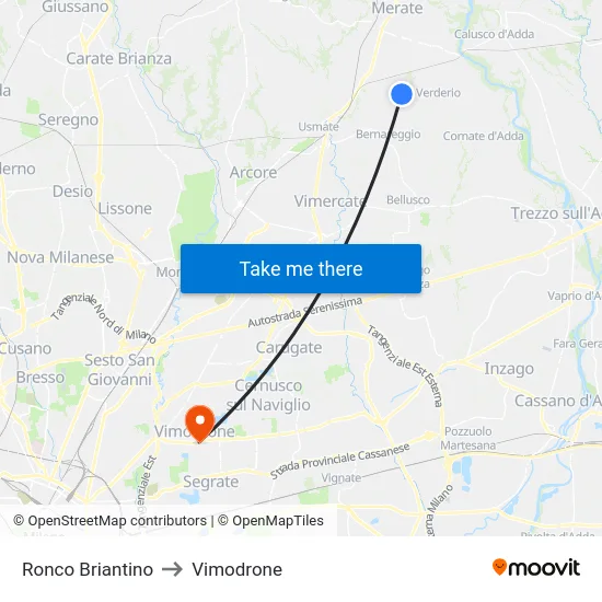 Ronco Briantino to Vimodrone map