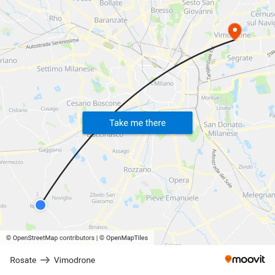 Rosate to Vimodrone map
