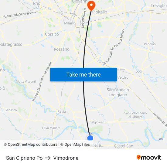 San Cipriano Po to Vimodrone map
