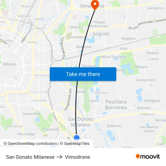 San Donato Milanese to Vimodrone map