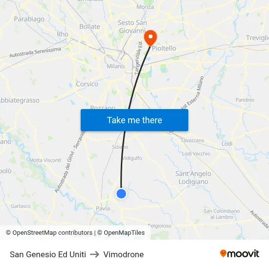 San Genesio Ed Uniti to Vimodrone map