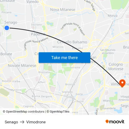 Senago to Vimodrone map