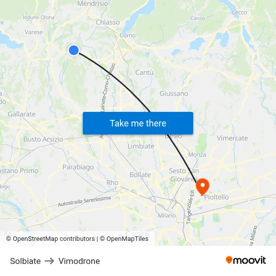 Solbiate to Vimodrone map