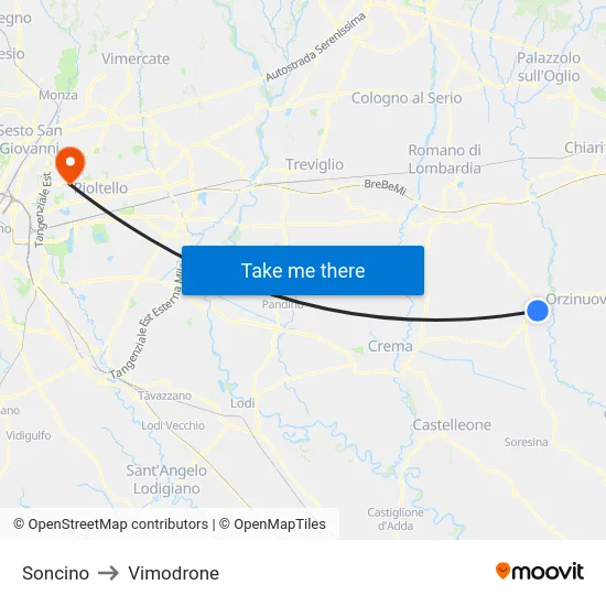 Soncino to Vimodrone map