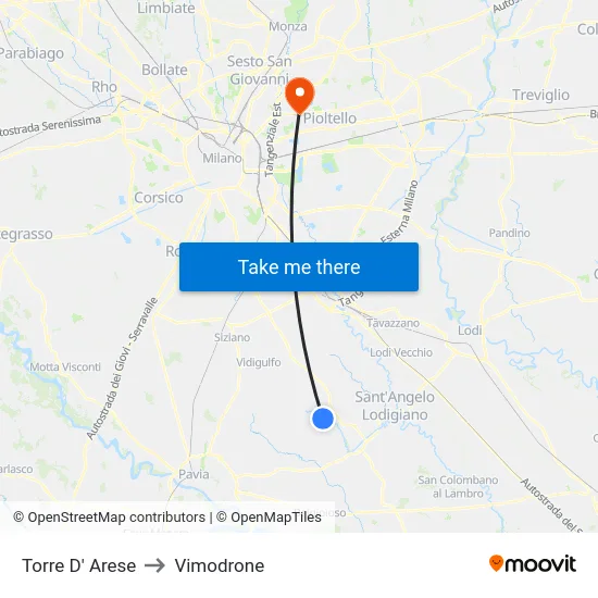 Torre D' Arese to Vimodrone map