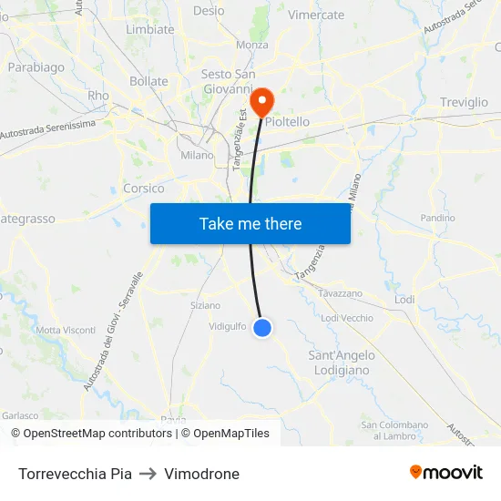 Torrevecchia Pia to Vimodrone map