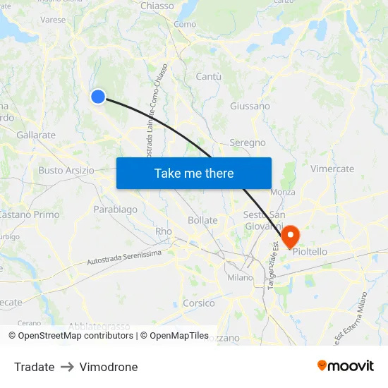 Tradate to Vimodrone map