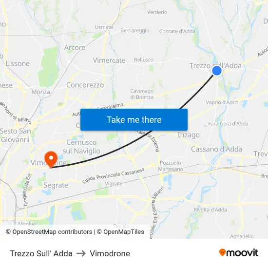 Trezzo Sull' Adda to Vimodrone map