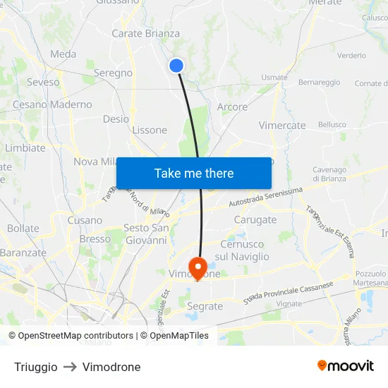 Triuggio to Vimodrone map