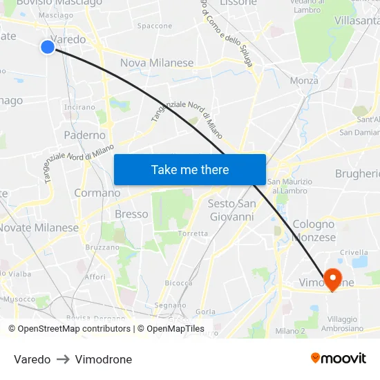 Varedo to Vimodrone map