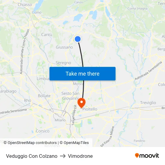 Veduggio Con Colzano to Vimodrone map
