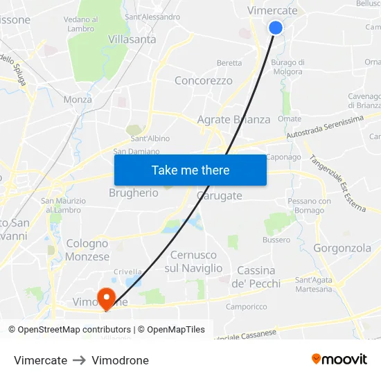 Vimercate to Vimodrone map