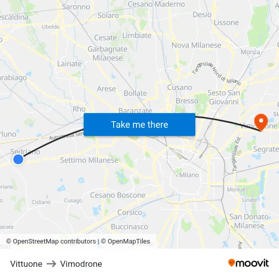 Vittuone to Vimodrone map