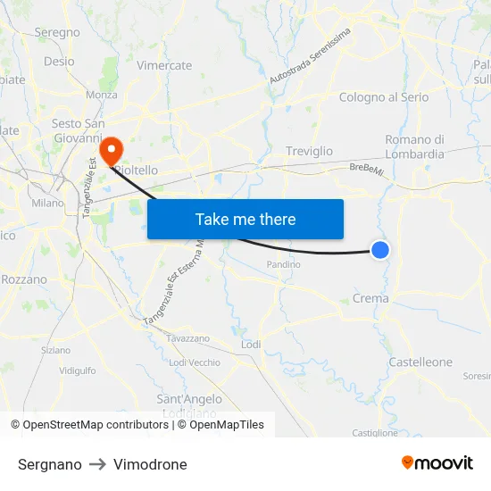 Sergnano to Vimodrone map
