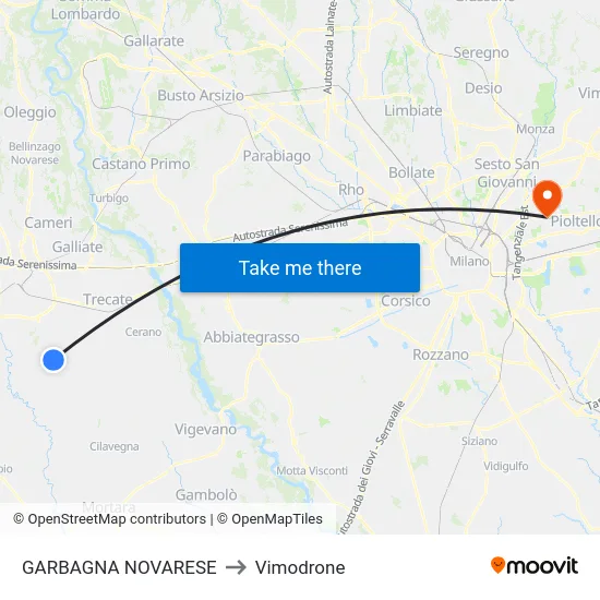Garbagna Novarese to Vimodrone map