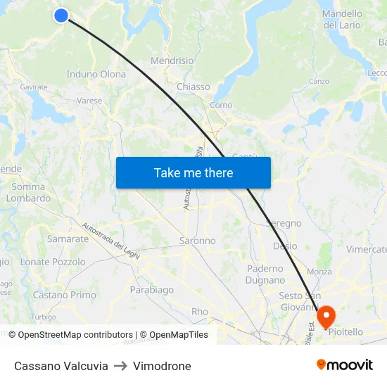 Cassano Valcuvia to Vimodrone map
