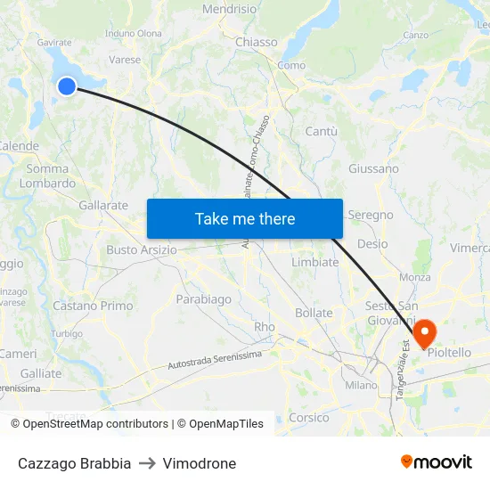 Cazzago Brabbia to Vimodrone map