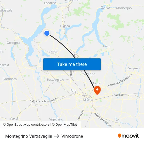 Montegrino Valtravaglia to Vimodrone map