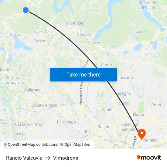 Rancio Valcuvia to Vimodrone map