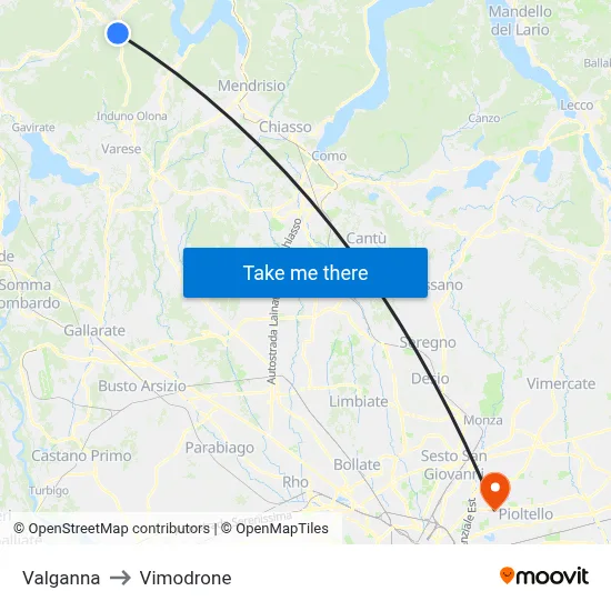Valganna to Vimodrone map