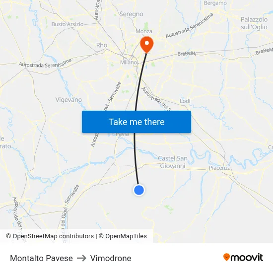 Montalto Pavese to Vimodrone map