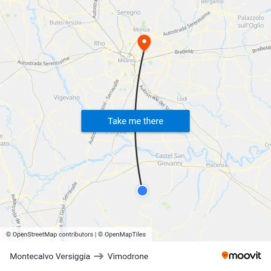 Montecalvo Versiggia to Vimodrone map