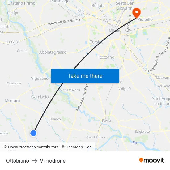 Ottobiano to Vimodrone map