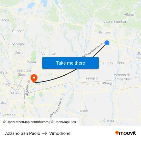 Azzano San Paolo to Vimodrone map