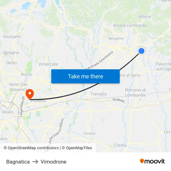 Bagnatica to Vimodrone map