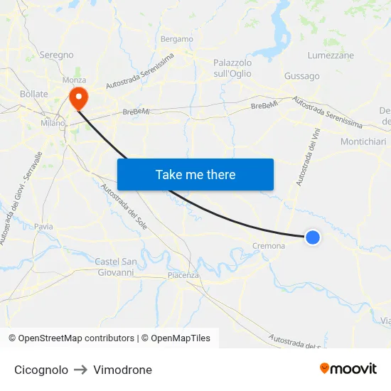 Cicognolo to Vimodrone map
