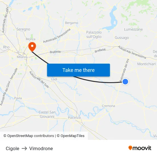 Cigole to Vimodrone map