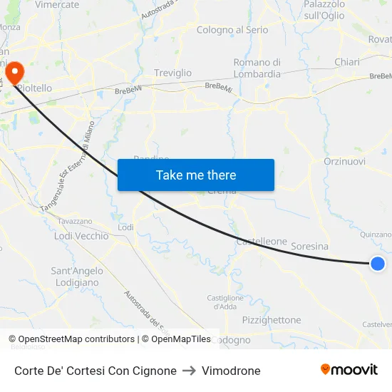 Corte De' Cortesi Con Cignone to Vimodrone map