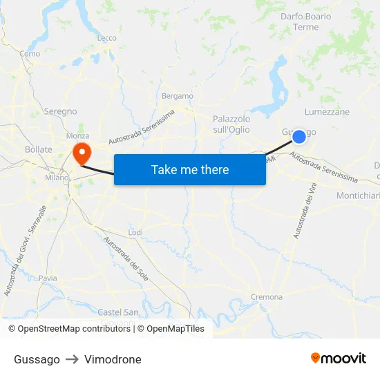Gussago to Vimodrone map