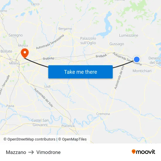Mazzano to Vimodrone map
