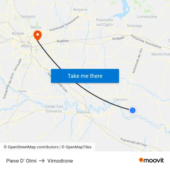 Pieve D' Olmi to Vimodrone map