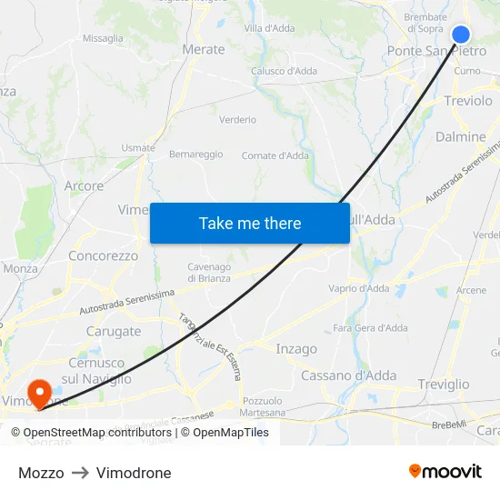 Mozzo to Vimodrone map