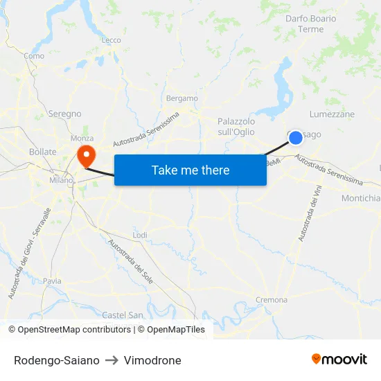 Rodengo-Saiano to Vimodrone map