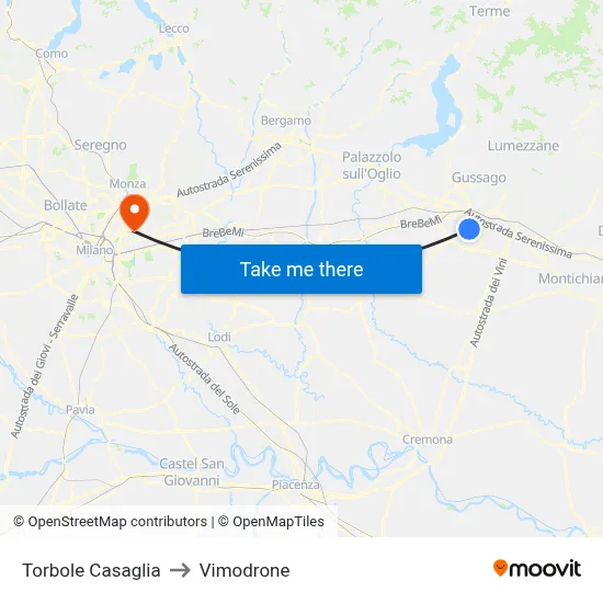 Torbole Casaglia to Vimodrone map