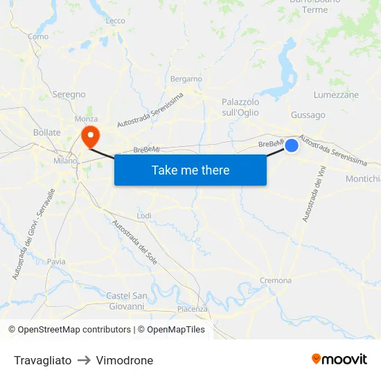 Travagliato to Vimodrone map